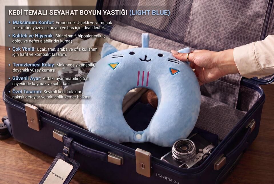 Sevimli Kedi Seyahat Boyun Yastığı MAVİ
