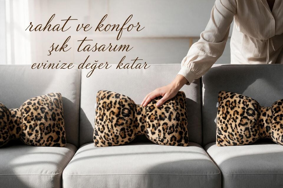 Leopar Desenli Fiyonk Formlu Dekoratif Yastık