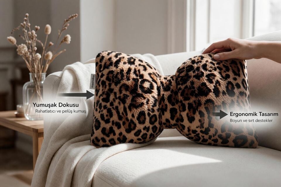 Leopar Desenli Fiyonk Formlu Dekoratif Yastık